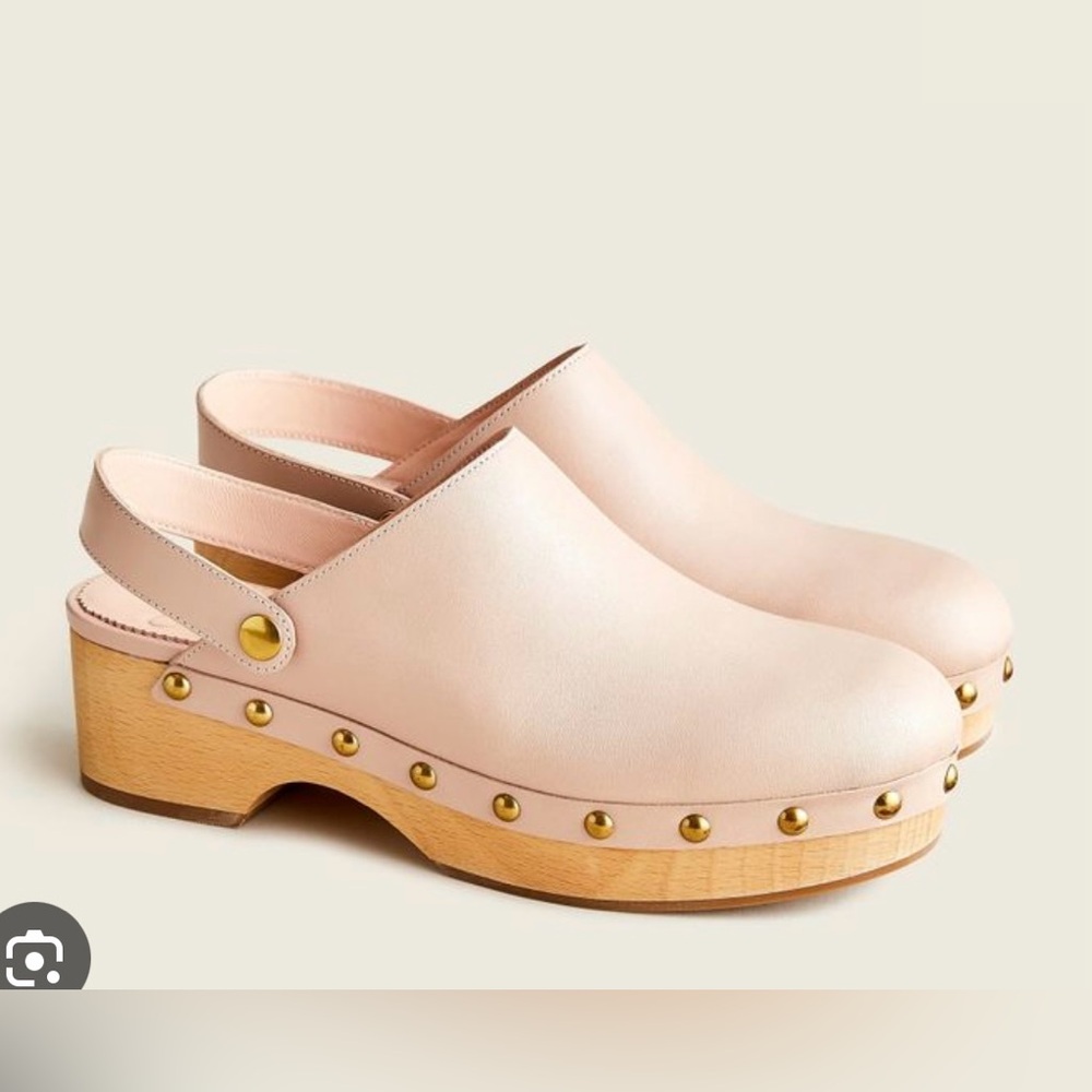 J. Crew convertible leather clogs in nude pink.
